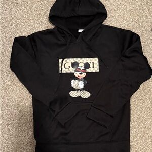 Black Hoodie with Mickey Mouse Gucci Cartoon Design with matching pants.